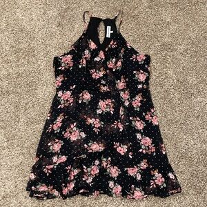 Almost Famous Black Floral Halter Dress with Pink Roses